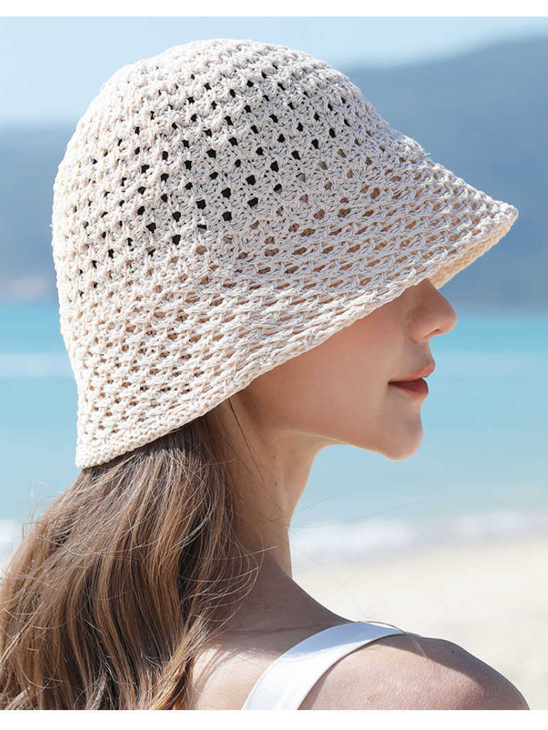 Wide Brim Hats Handmade Ladies Crochet Natural Raffia Straw Bucket Hat For Spring Summer Beh Floppy fisherman Caps P230327