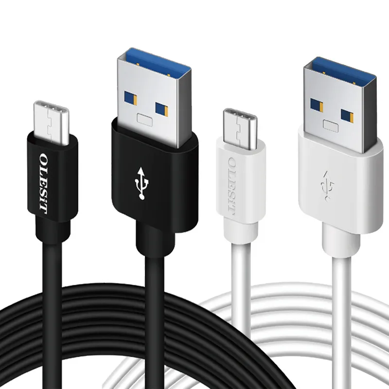 Olesit 3.1A Fast Charger USB-kabel 1M 2M 3M Micro USB A till typ C-laddare Datatyp-C-kabel för Xiaomi Samsung Huawei Black White med detaljhandelsförpackning