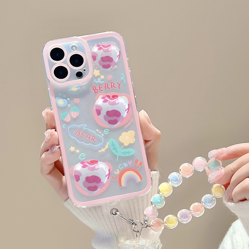 Cell Phone Straps Cartoon Bear Colorful Phone Chain Cute Lanyard Bracelet For iphone 14 13 12 11 Pro Max Girl Colorful Beads Hanging Chain Friends