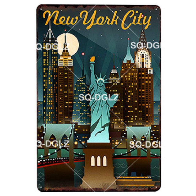 Retro City Landscape Metal Tin Sign Vintage Decor Plaque Craftwork Club Home Decor Plaques Art Poster Metal Painting 30x20 см W03