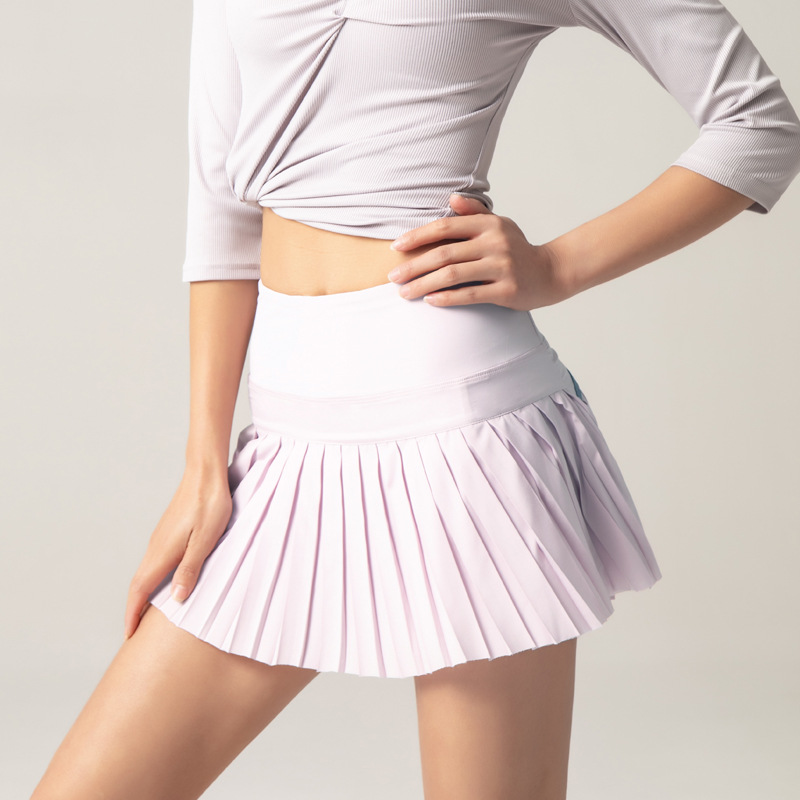 lu Women Sport Yoga Skirts Workout Shorts Solid Color ll Pleated Tennis Golf Skirt Anti Exposure Fitness Short Skirt DK09