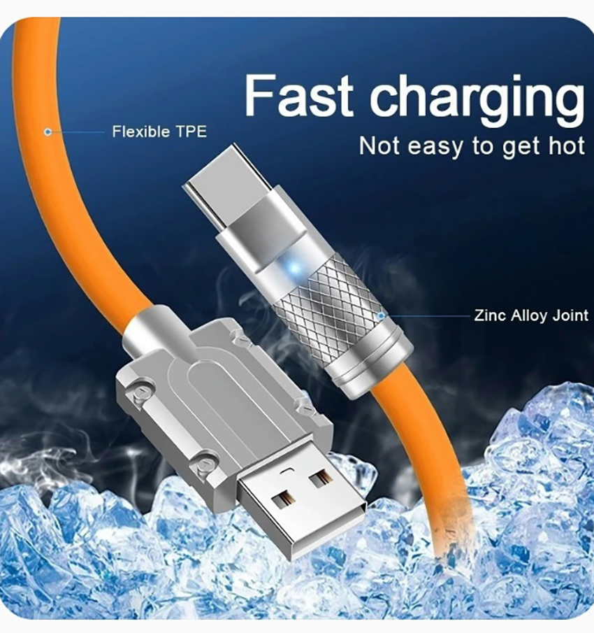 120W Super Fast Candiding Cable Metal Zinc Alloy Liquid Silicone Type-C Cabo de dados para Android iPhone 13 14 Samsung Huawei Xiaomi Phone