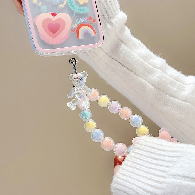 Cell Phone Straps Cartoon Bear Colorful Phone Chain Cute Lanyard Bracelet For iphone 14 13 12 11 Pro Max Girl Colorful Beads Hanging Chain Friends