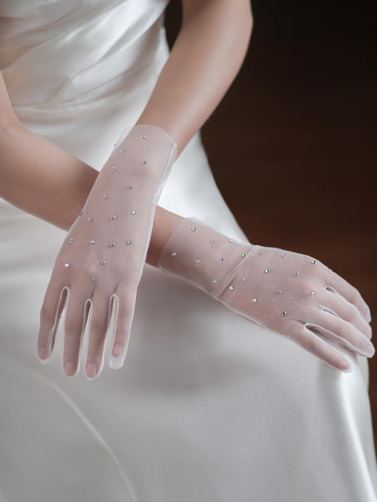 Гилтер -стразы мягкого туса свадебные перчатки для свадебной вечеринки