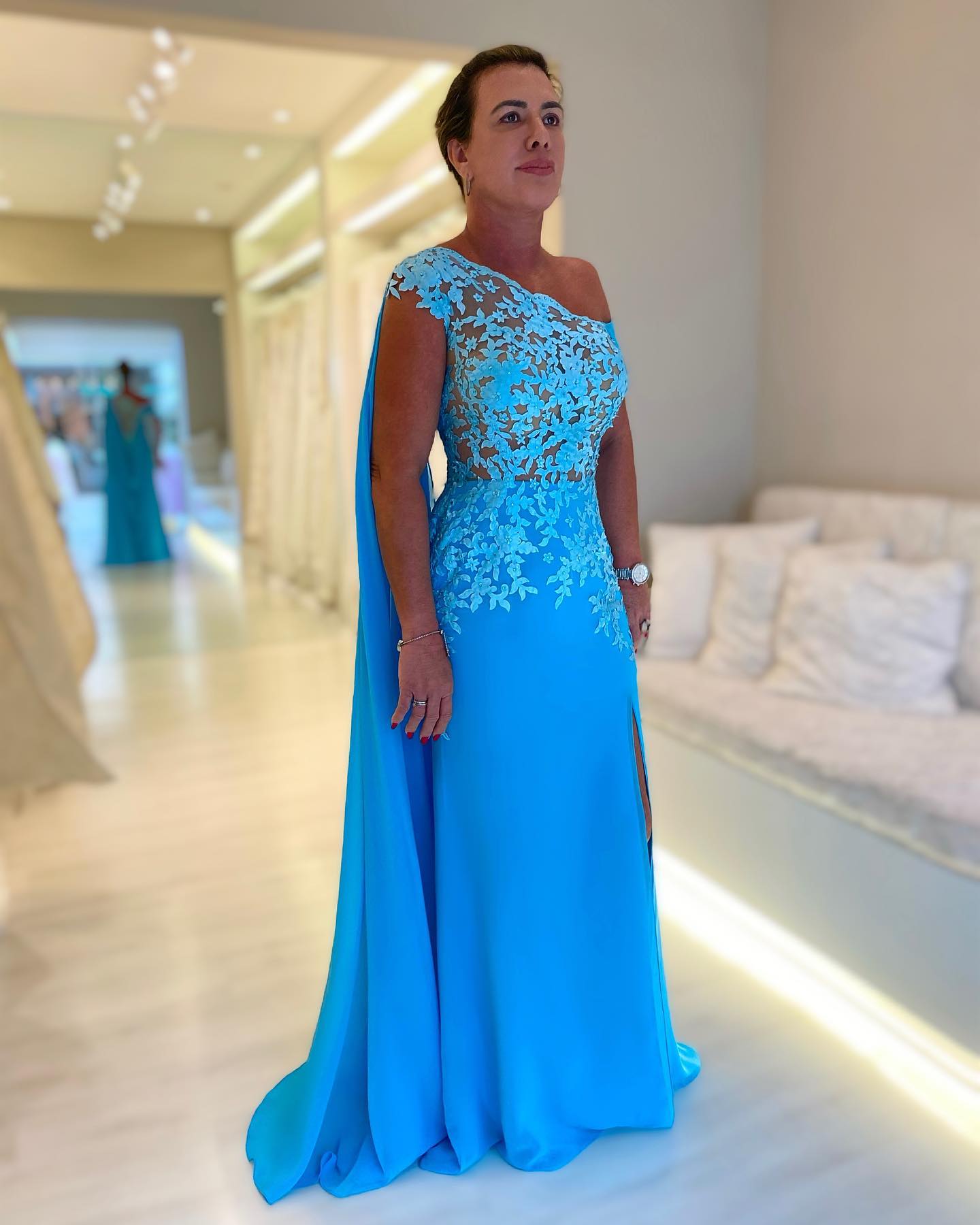 Elegant Lace Mother Of The Bride Dresses Beaded Mermaid Wedding Guest Dress One Shoulder Neckline Chiffon Side Split Evening Gowns