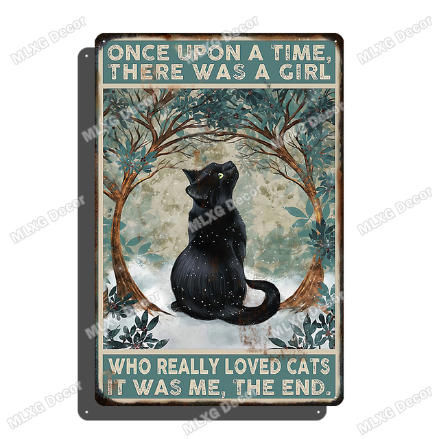 Funny Black Cat Metal Tin Sign Vintage Poster Bathroom Wall Art Decor Man Cave Cafe Garage Home Decoration Plate 30X20cm W03