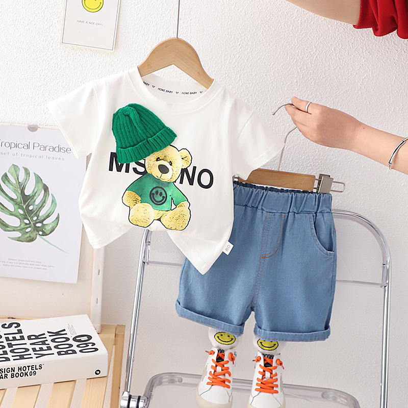 Baby Clothing Sets Designers Clothes Toddler Boys Casual Clothes Summer Kids Tracksuit Bear Cartoon Short Sleeve T Shirt Pants 1-5Y