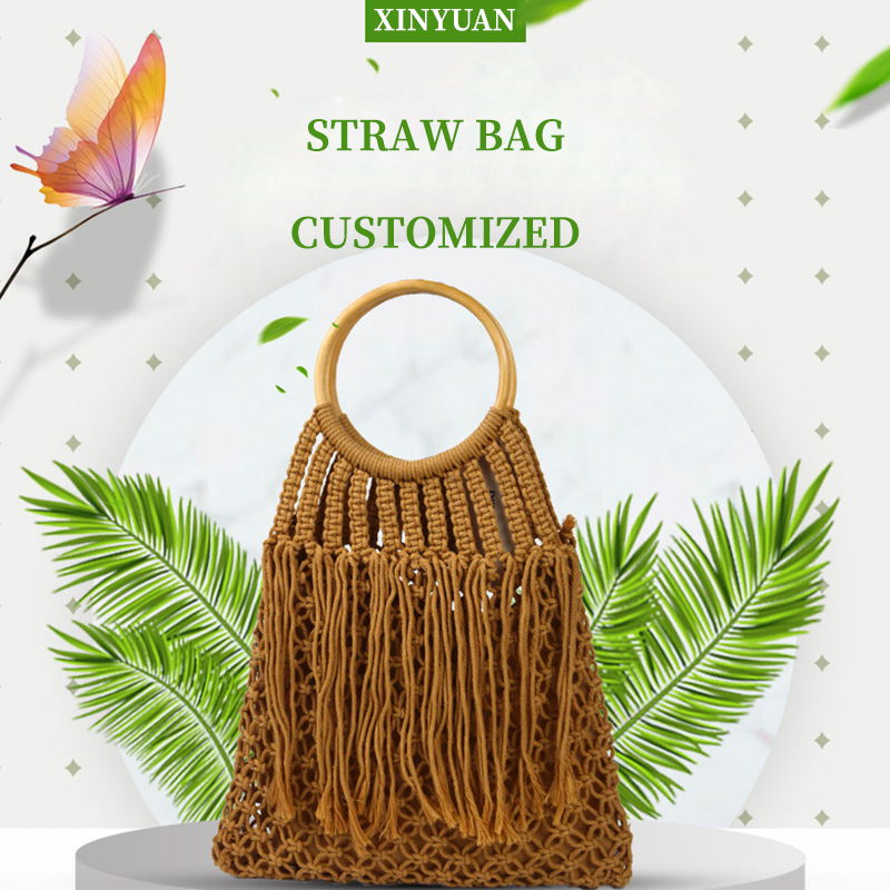 Other Bags INS Women's Bag Summer Hollow Tassel Mesh Woven Bag Sen Straw Woven Bag Holiday Cotton Rope Mesh Bag Beach Bag