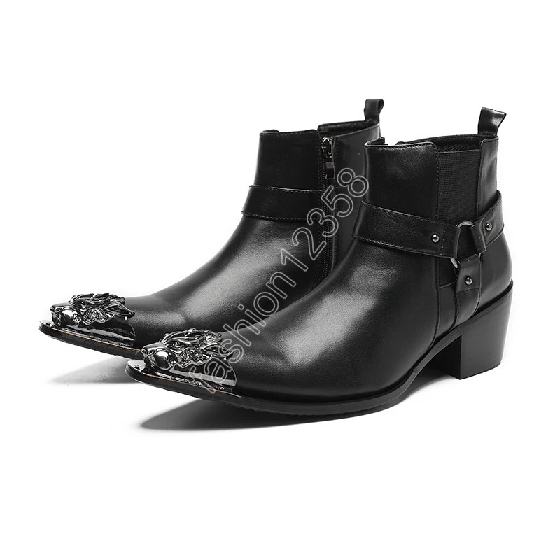 Christia Bella British Style Black TOE Cowboy Short Boots Formal Business Shoe Men orygine skórzane kostki buty plus size