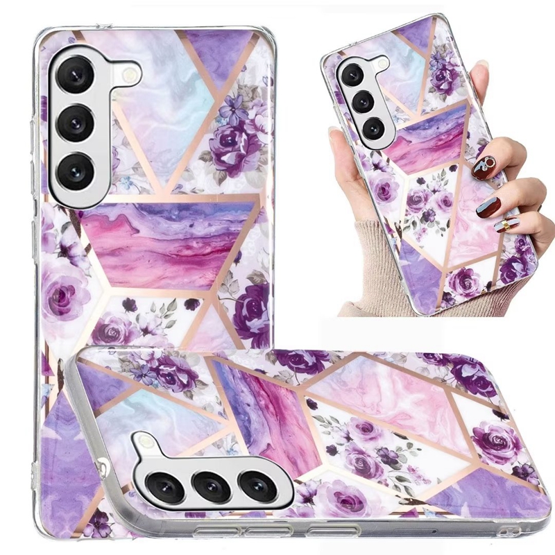 Étuis IMD en TPU souple en marbre laser pour Samsung S23 Ultra A54 A34 A24 A14 Iphone 14 Pro Max 14 Plus Luxe Coeur Fleur Géométrie Hybride Papillon Couverture Métallique Chromée