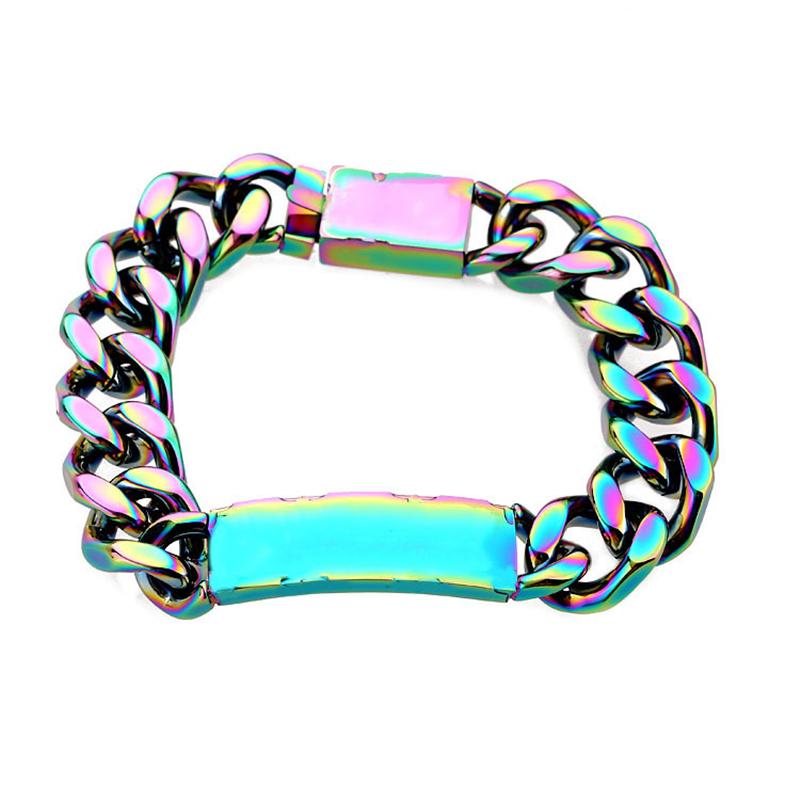 Designer Braccialetti a catena a maglie cubane Acciaio al titanio Presbiopia V Lettera Oro rosa Argento Nero Blu Arcobaleno Fascino Braccialetto Amore Regalo Moda Punk Gioielli hip-hop