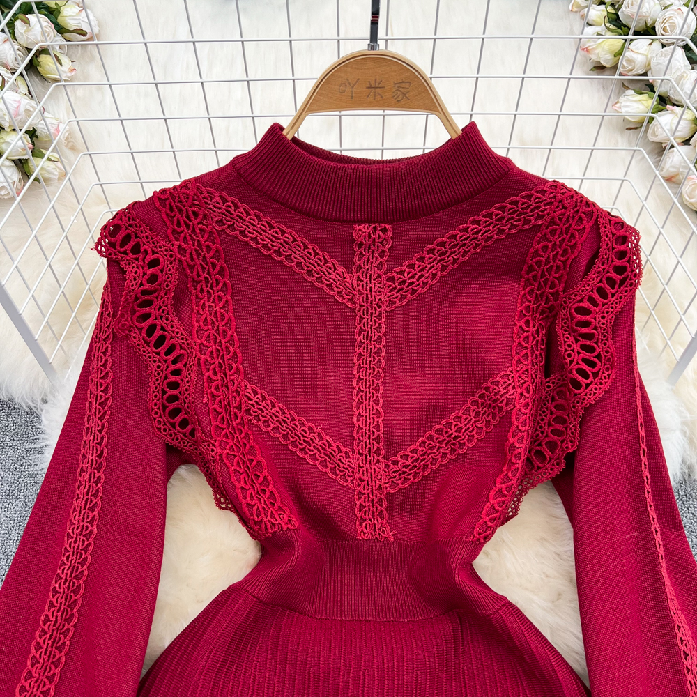 Elegant O-neck Mesh Dress Women Summer Puff Sleeve A-line Patchwork Sequined Embroidery Floral Knitted Robes Mujer 2023