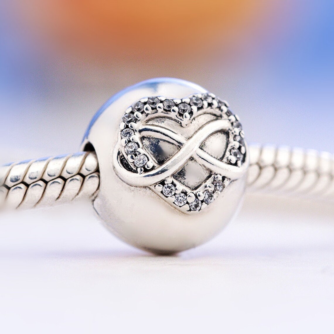 925 sterling Silver Infinity Heart Clip Charm مع حبة CZ صافية تناسب المجوهرات الأوروبية Pandora على طراز الأساور