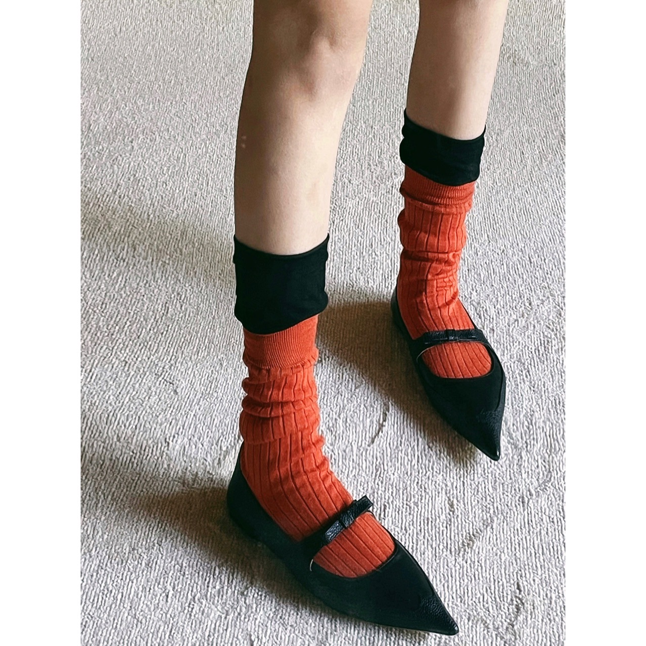 Designer Socks For Women INS Trendy Spring/Summer Fashion Cotton Fabric Splice Overlay Wear Medium Sleeve Long Pile Cotton Thin Socks
