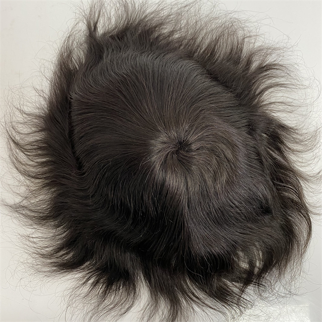 Brasiliansk jungfrulig mänsklig hårbyte #1b naturlig svart silkeslen rak 8x10 full schweizisk spetsstopp för män