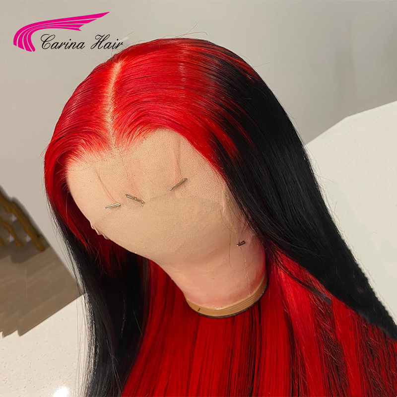 Longue Ombre Rouge Transparent Lace Front Perruques de Cheveux Humains Brésilienne Droite Dentelle Frontale Perruques Synthétique Pré Cueillie