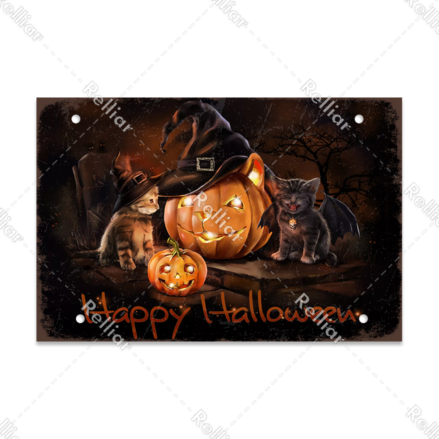 Osobowość Halloween Metal Tin Znak Dyni Księżyc Decor Metal Talerz Strona główna Ozdoba Płynka sztuki Plakat 30x20 cm W03