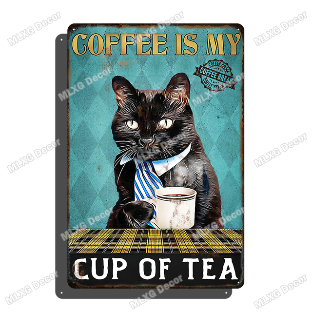 Divertente Gatto Nero Targa in metallo in metallo Poster vintage Bagno Decorazione di arte della parete Man Cave Cafe Garage Decorazione della casa Piastra 30X20 cm W03