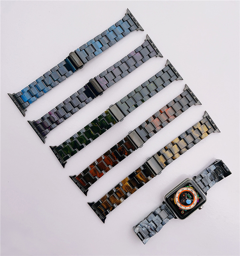 Bracelet en plastique coloré pour Apple Watch série 8 7 6 5 4 SE, Bracelet à boucle en acier inoxydable Ultra