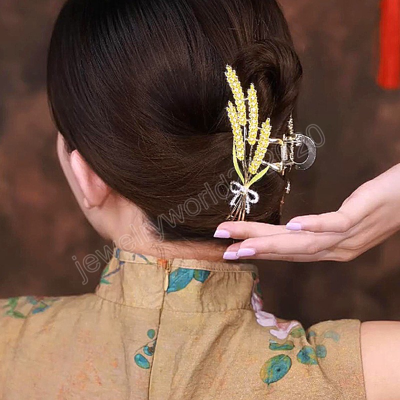 Wheat Ears Hair Claw For Women Fashion Hair Clip Metal Hair Crab Hair Accessory Girls Ponytail Large Shark Clip Headwear Jewelry