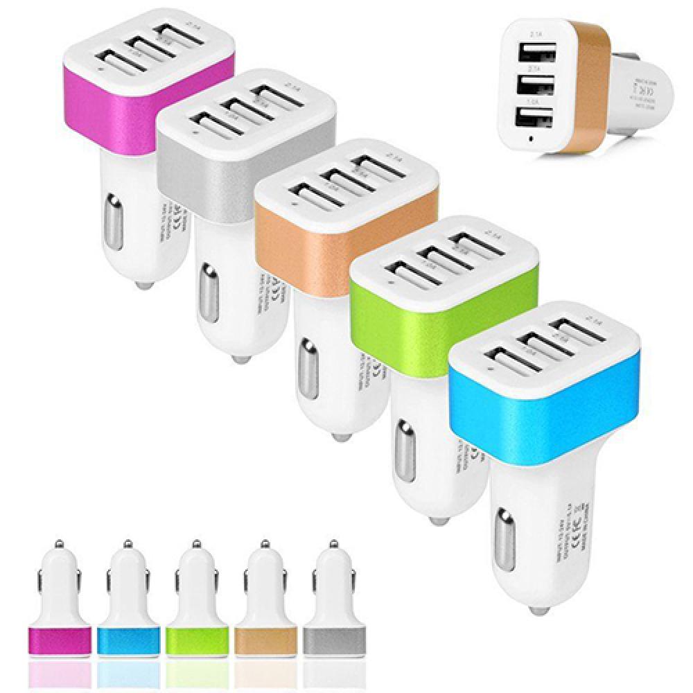 2.1A 1A 5V chargeurs de voiture 3 ports charge rapide pour Samsung Xiaomi adaptateur universel de chargeur de voiture double USB en aluminium