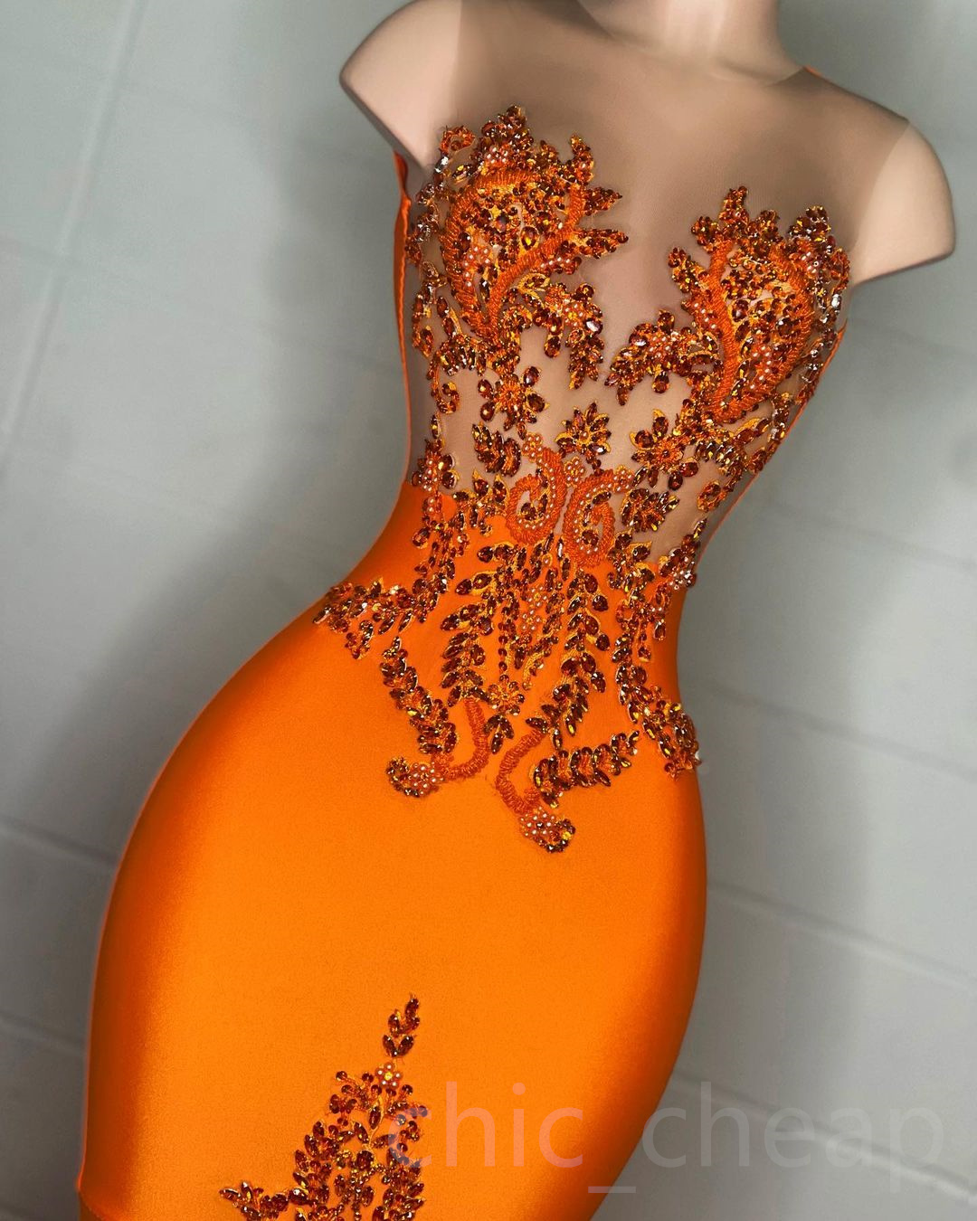 2023 Arabic Aso Ebi Orange Mermaid Prom Dress Beaded Crystals Feather Evening Formal Party Second Reception Birthday Engagement Gowns Dresses Robe De Soiree