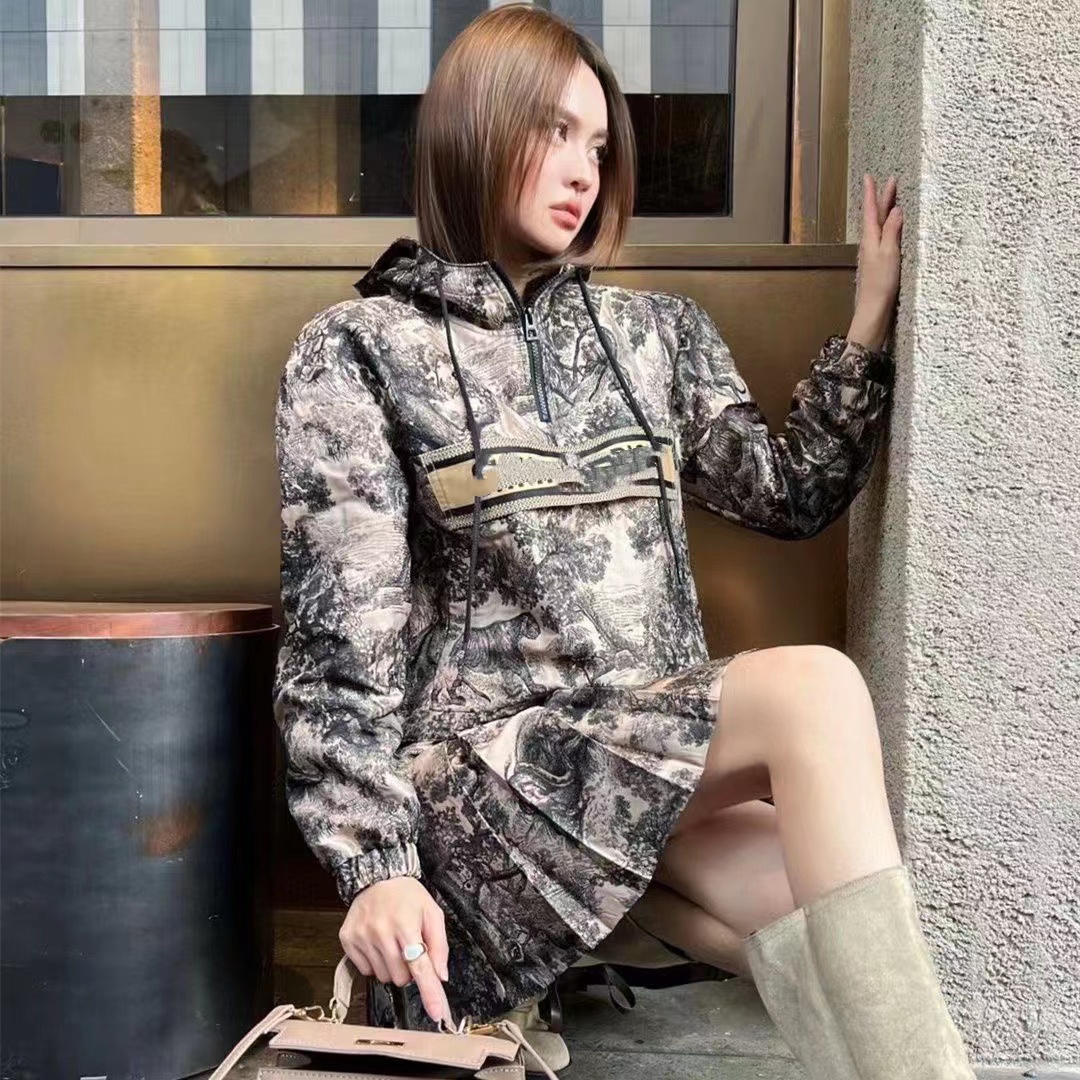 Bayan Elbise Marka Tasarımcısı Hayvan Jungle Kadınlar İlkbahar/Yaz Yeni kapüşonlu yarım fermuarlı kazık yarım etek iki parçalı set moda