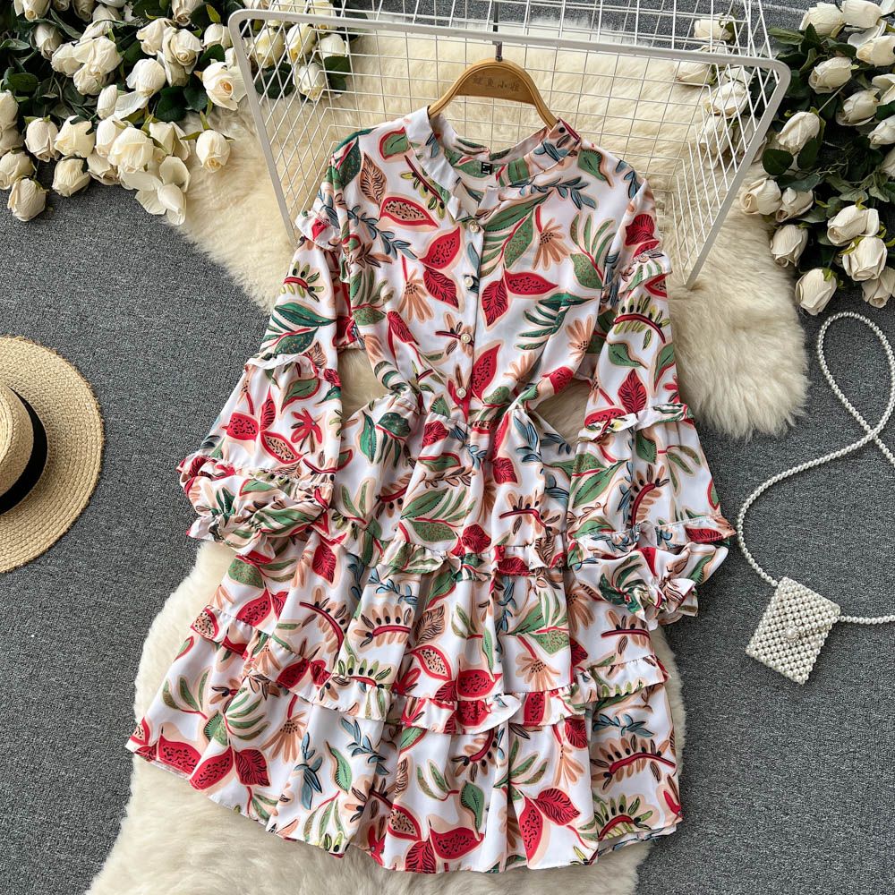 New Chic Casual Dresses Long Flare Sleeve Mini Dress Women Autumn Fashion Ruffles Slim High Waist A-line Party Vestidos 2023