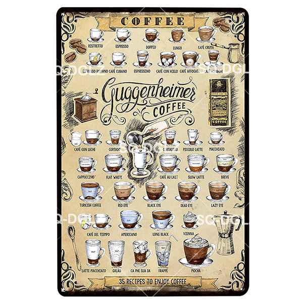 Retro Coffee Menu Metal Tin Sign Vintage Metal Plate For Cafe Pub Home Wall Decor Plate Retro Cafe Art Poster 30X20cm W03