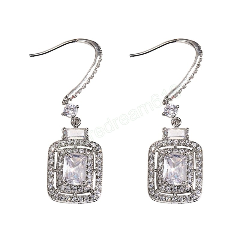 Mode de luxe princesse coupe blanc zircon cubique goutte boucles d'oreilles pour les femmes Banquet fête bijoux