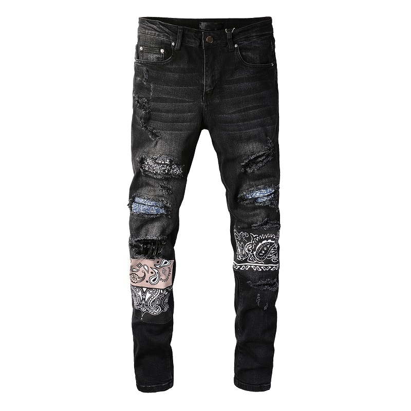 Mens Designer Jean Man Distressed Ripped Skinny Cowboy Pant AI Jeans Rock Revival Trousers Straight Slim Elastic Denim Fit Moto Biker Pants Trendy Streetwears FAN