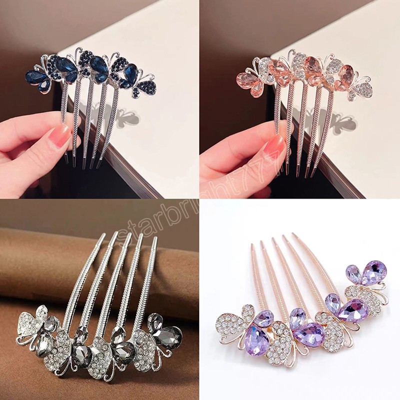 Crystal Rhinestone Butterfly Hair Comb Ladies Vintage Hairspins Wedding Bridal Headwar Women Fashion Party Hair Accessoires