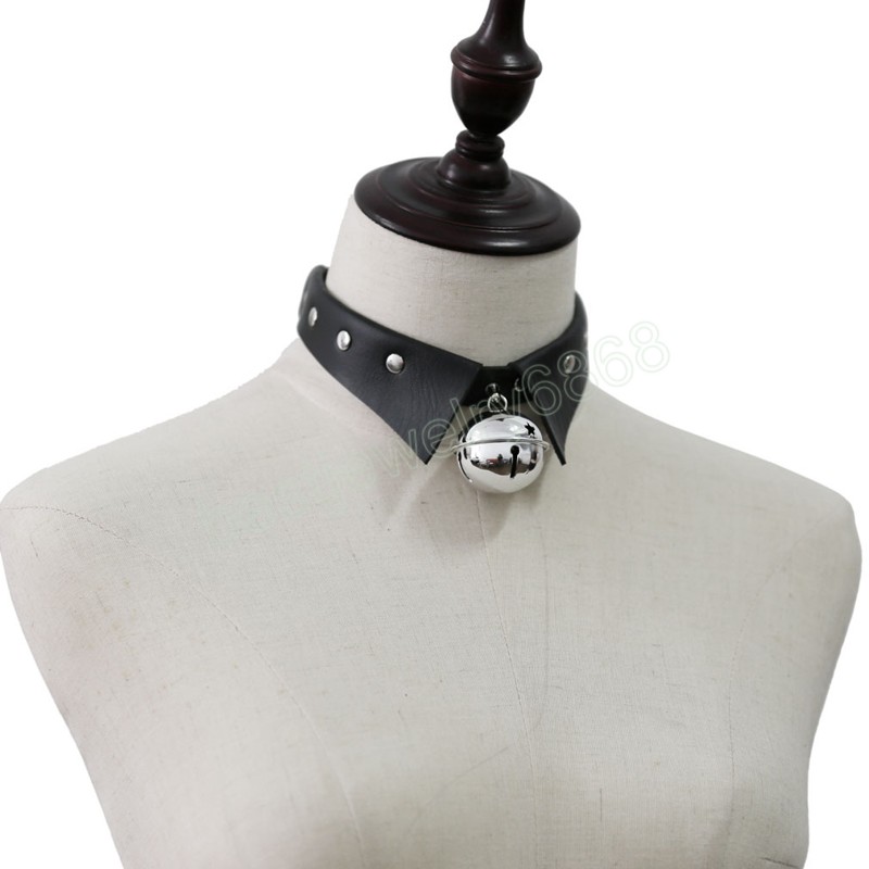 Vintage petite cloche pendentif collier ras du cou pour les femmes Hip Hop noir collier en cuir synthétique polyuréthane accessoires gothiques