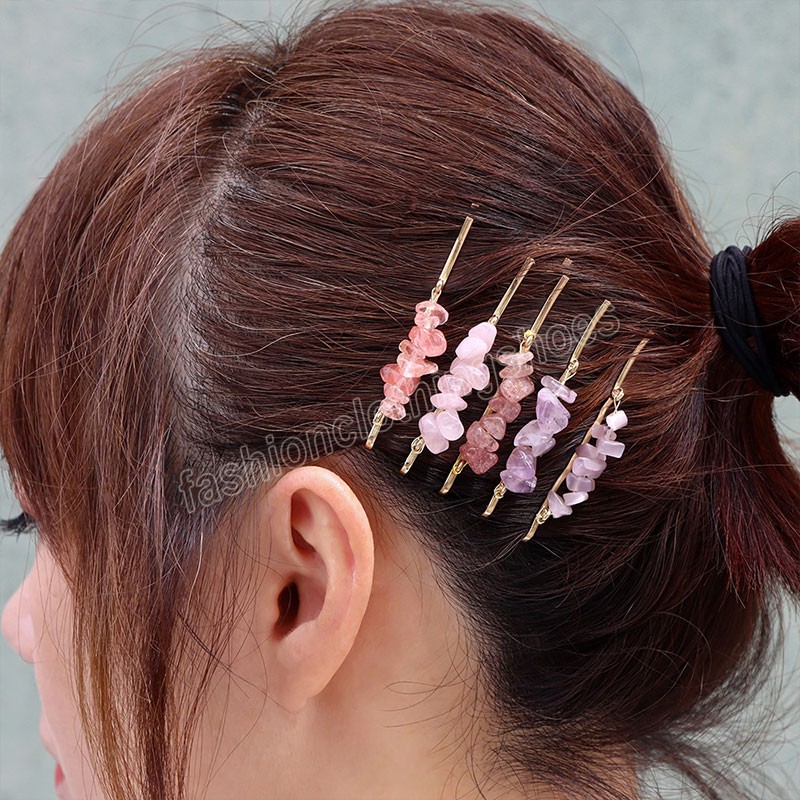 Natural Stone HairPins for Women Girl Crystal Hair Clip Wedding Bridal Barrettes Modna odzież