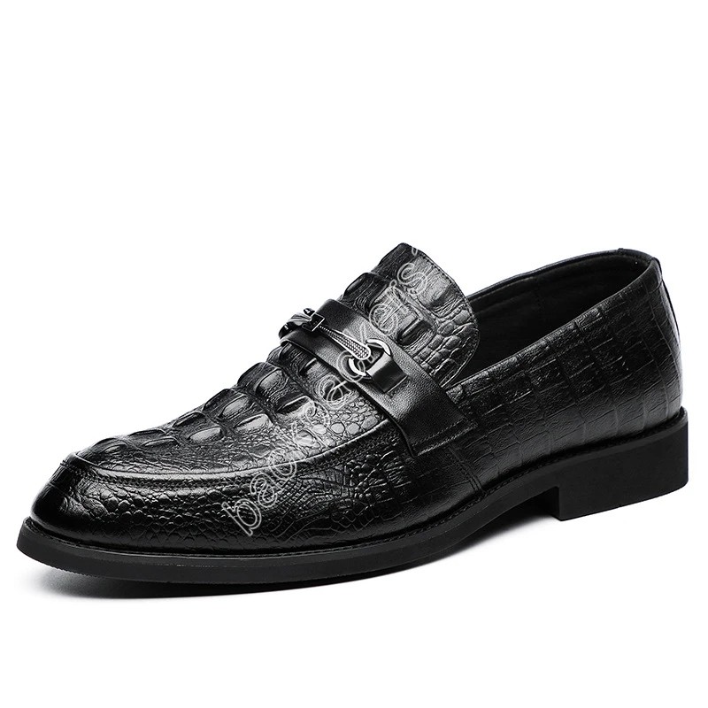 Fashion äkta kohud läderklänningsskor för mäns bekväma avslappnade loafers krokodilmönster sko moccasins