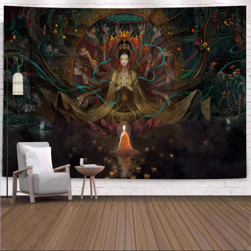 Sztuka chińska wiszące tkaniny tkanina w tle małe i wysokie poczucie pokoju tkanina ścienna sypialnia nocna dekoracja ścienna w tle malarstwo tkanina Art