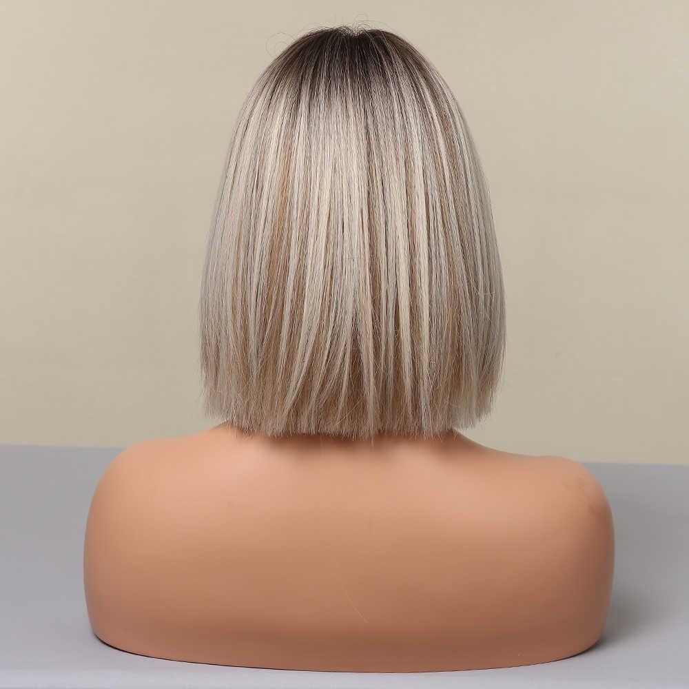 Синтетические парики easihair platinu блондинка блондинка кружева передние парики короткие бобы Прямой синтетик для женщин коричневые корни натуральные волосы парик Высокая плотность 230227