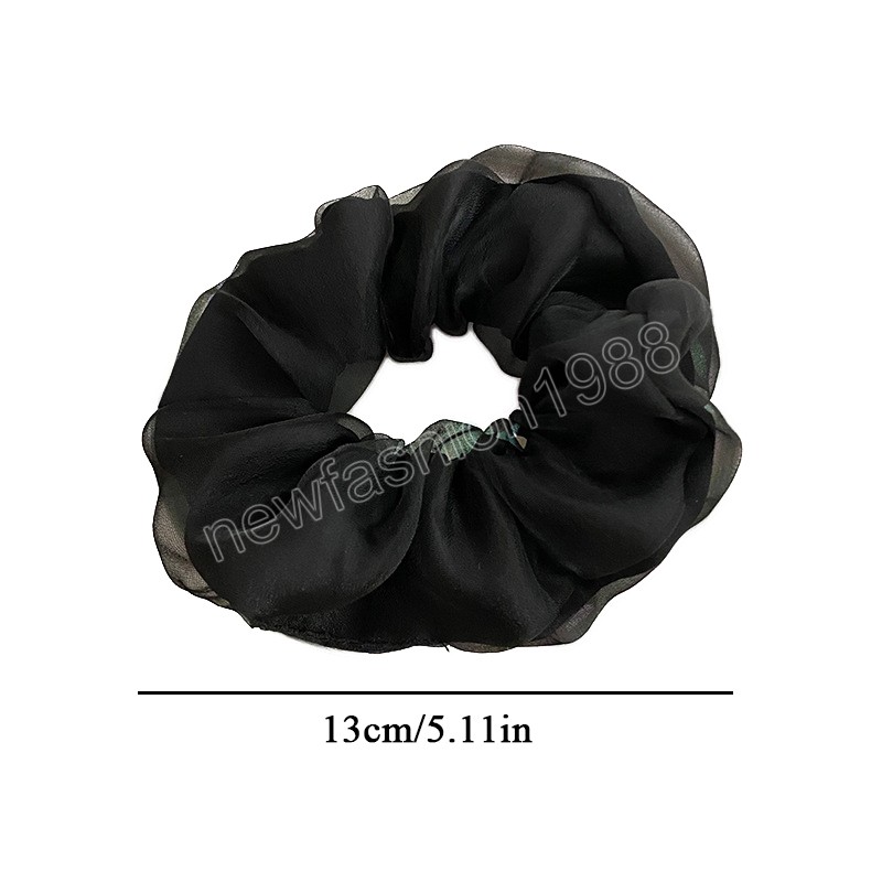 Fashion Flower Print Double Layer Silk Organza Hair Scrunchies Women Big Hair Rope Retro Ponytail Hair Band Elastic Hairbands