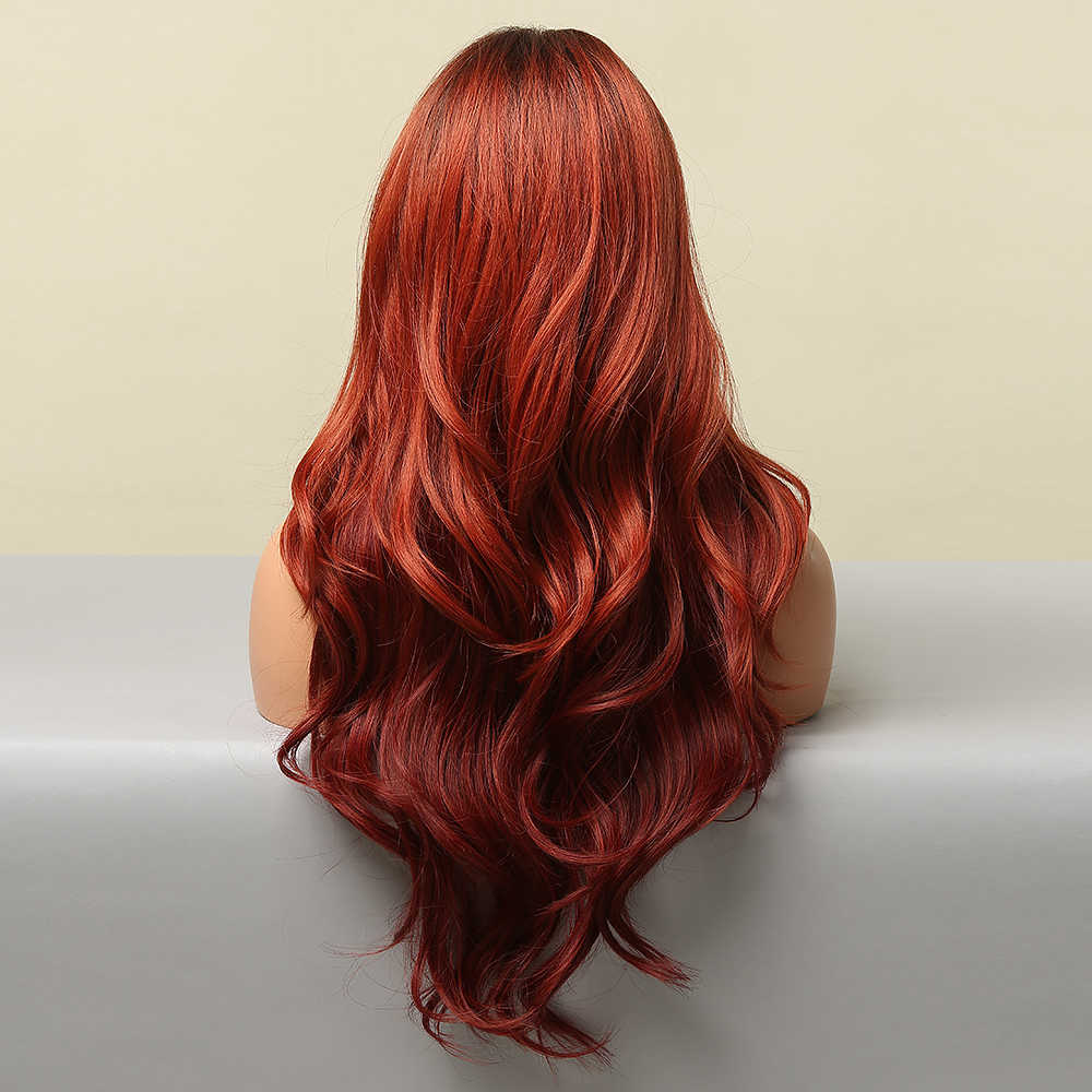 Synthetische pruiken Easihair Long Dark Red Synthetic Wig Brown om ombre natuurlijk haar te winnen voor vrouwen Cosplay Cosplaysalon Heat Resistant 230227