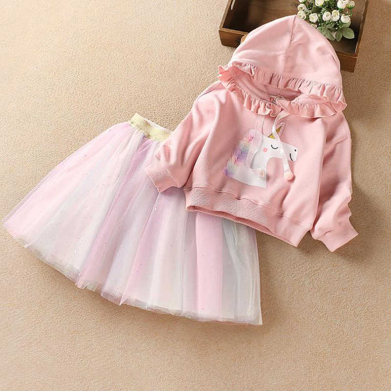 Cute Long Sleeve HoodiewithSkirt Baby Girl Clothing Sets Christmas Party Mesh Tutu Princess Girls Skirt Suits