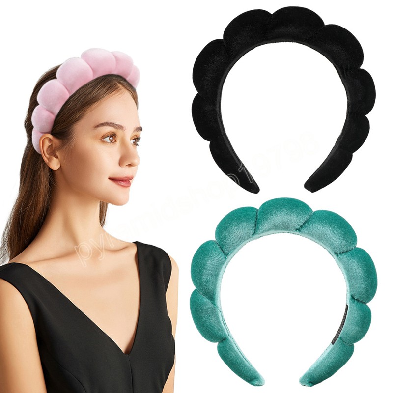 Éponge couleur unie bandeau bandes de cheveux gonflé maquillage bulle tissu éponge bandes de cheveux cerceau doux cheveux accessoires