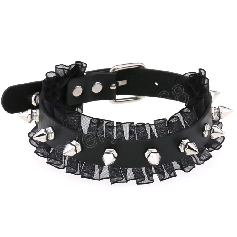 Hip Hop Vintage Spitze Leder Halsband Halskette Frauen Männer Harajuku Punk Sexy Niet Aussage Kragen Halskette Schmuck