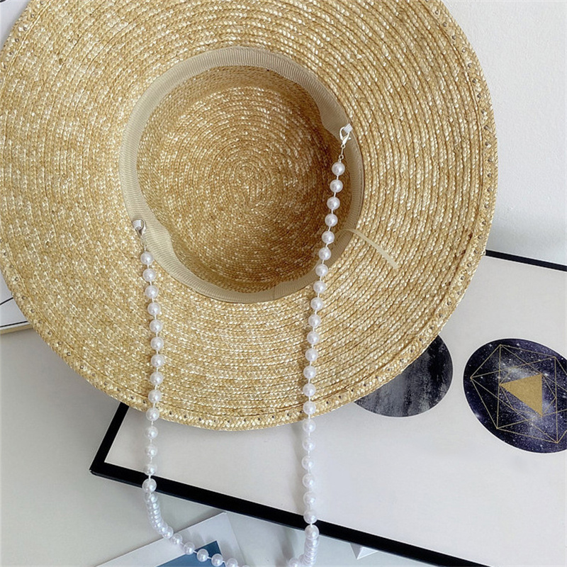 Luxury Pearl Link Straw Hats Women Straw Fisherman Hat Beach Sun Caps Summer Ladies Vacation Cap