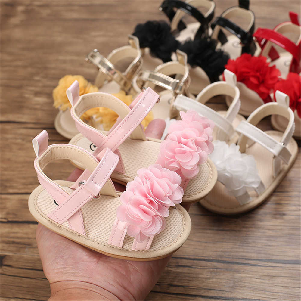 Sandalen Baby Mädchen Sandalen Blume verziert Design Ringschnalle Druckverschluss weiche Sohle rutschfeste Kleinkindschuhe Z0331