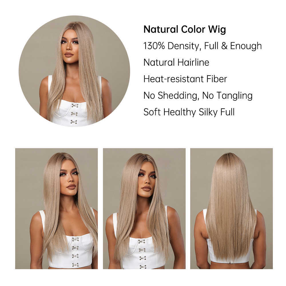 Synthetic Wigs Easihair Straight Long Lace Front Synthetic Wig Blonde Natural t Part for Women Cosplay High Density Heat Resistant 230227