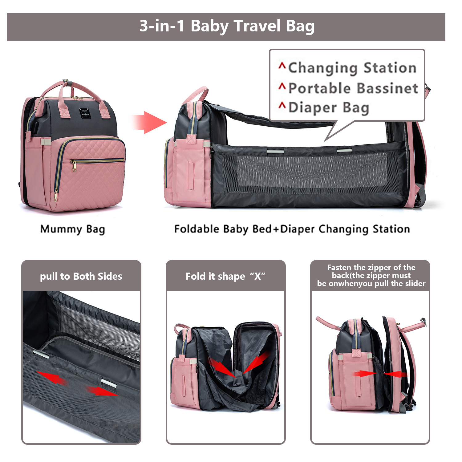Sac à dos de voyage pliable pour maman, 5 couleurs, nouveau sac de berceau Portable et pliable, sac d'allaitement de styliste pour soins de bébé, sacs à couches