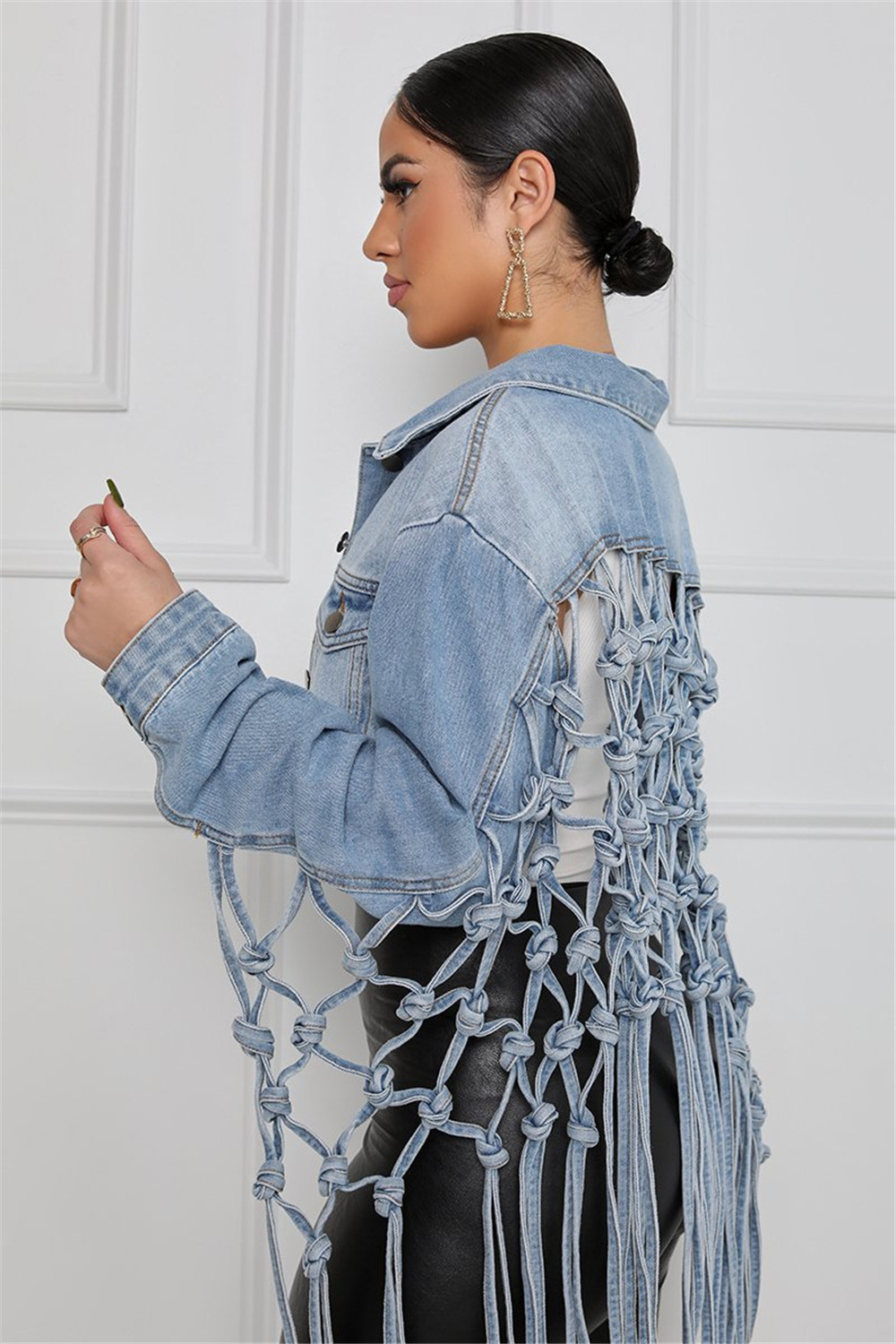 Plus size 3XL Designer Women Denim Jackets Fashion Asymmetric Tassels Jeans Jacket Long Sleeve Personalized Denim Coat Retro Y2k Streetwear Wholesale 9641