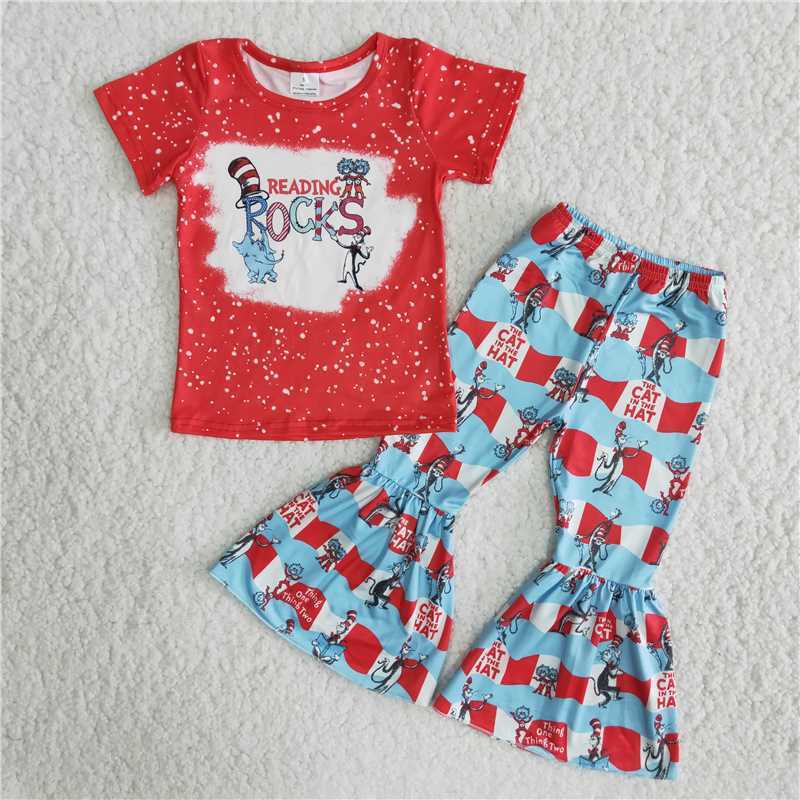 卸売ファッショナブルな女の子の猫服ブルーシャツベルボトムパンツブティック幼児衣装幼児の子供服