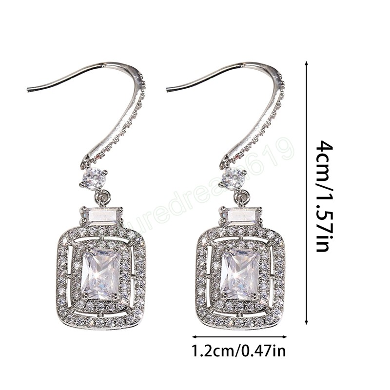 Mode de luxe princesse coupe blanc zircon cubique goutte boucles d'oreilles pour les femmes Banquet fête bijoux