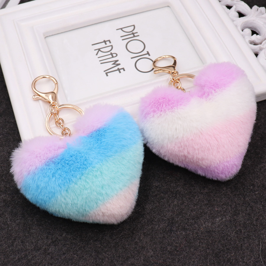 Artificial Rabbit Fur Pom-pom Keychain Leopard-print Pom-pom Keychain Lady Mobile Phone Bag Key Ring Love Pendant Decoration